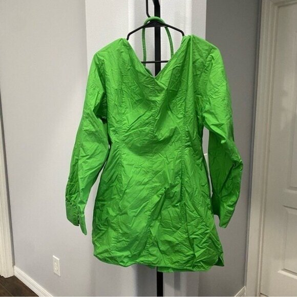 Nanushka Alyssa Dress in Green Womens Shirt Dress Button Front Designer Mini XL - Picture 9 of 10